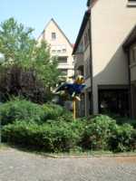 Sparrow sculpture in bushes and trees