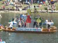 A boat with some sort of political protest