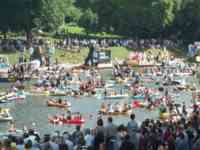 Lots of boats and rafts in the Danube