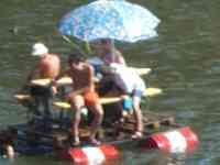 Picnic table on a raft