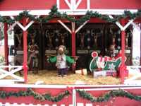 Santa's barn with reindeer heads mounted on a wall