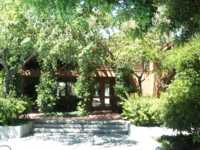 Apartment office surrounded by foliage