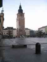 Tall narrow building in plaza