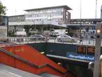 Train station exterior and escalator down